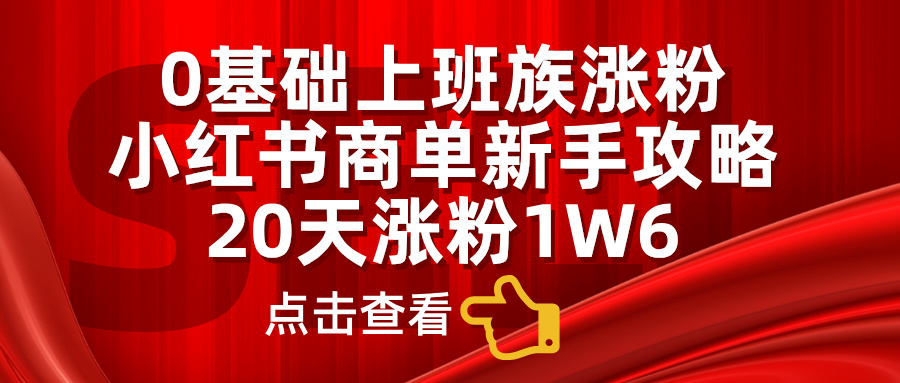 0基础上班族涨粉，小红书商单新手攻略，20天涨粉1.6w网创吧-网创项目资源站-副业项目-创业项目-搞钱项目恒杨云站