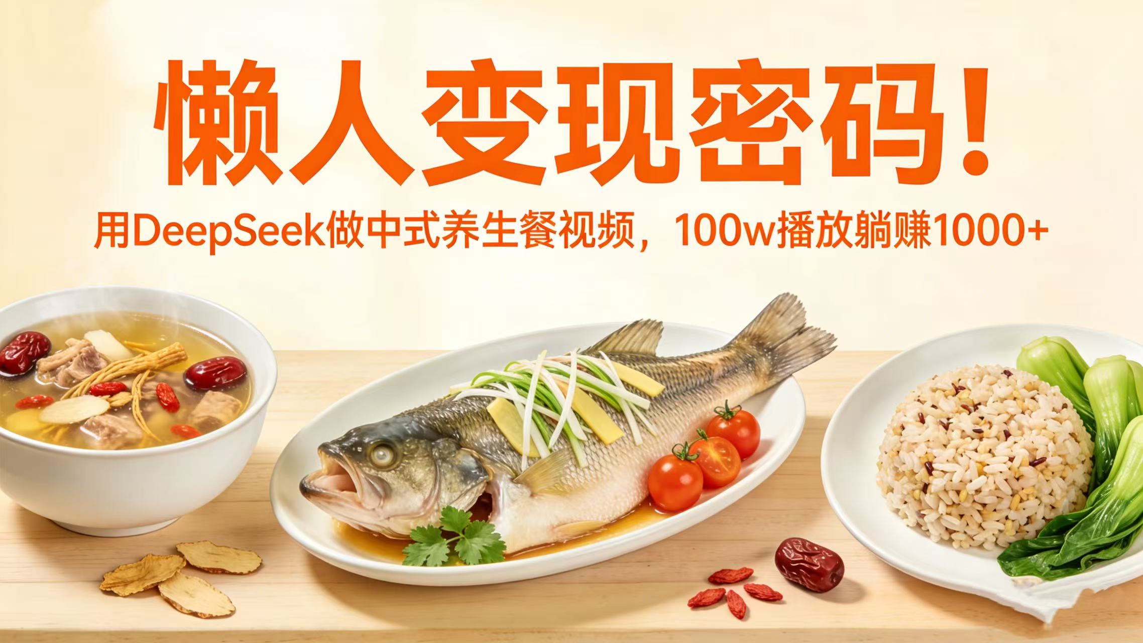 懒人变现密码!用 DeepSeek 做中式养生餐视频,100w 播放躺赚 1000+网创吧-网创项目资源站-副业项目-创业项目-搞钱项目恒杨云站