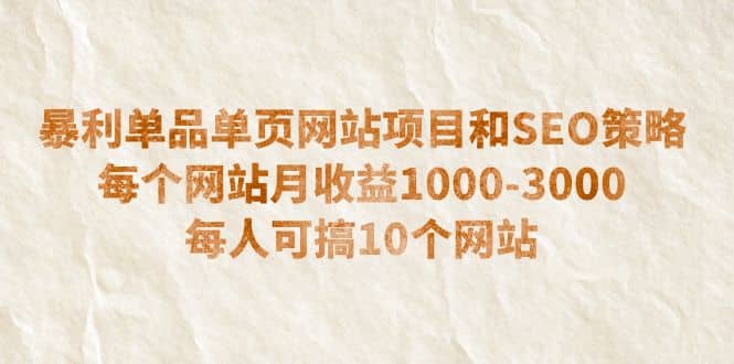 暴利单品单页网站项目和SEO策略 每个网站月收益1000-3000 每人可搞10个网创吧-网创项目资源站-副业项目-创业项目-搞钱项目恒杨云站