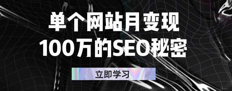 单个网站月变现100万的SEO秘密，百分百做出赚钱站点网创吧-网创项目资源站-副业项目-创业项目-搞钱项目恒杨云站