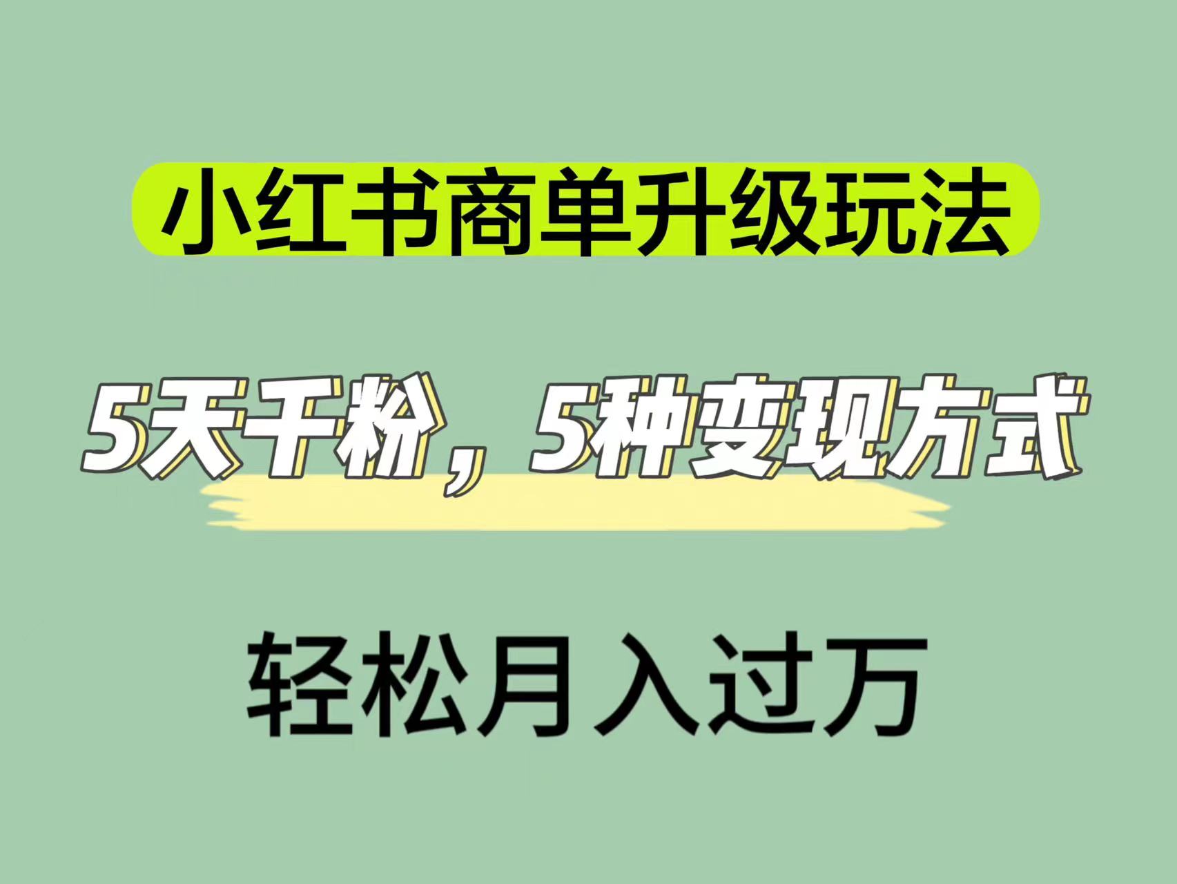小红书商单升级玩法，5天千粉，5种变现渠道，轻松月入1万+网创吧-网创项目资源站-副业项目-创业项目-搞钱项目恒杨云站