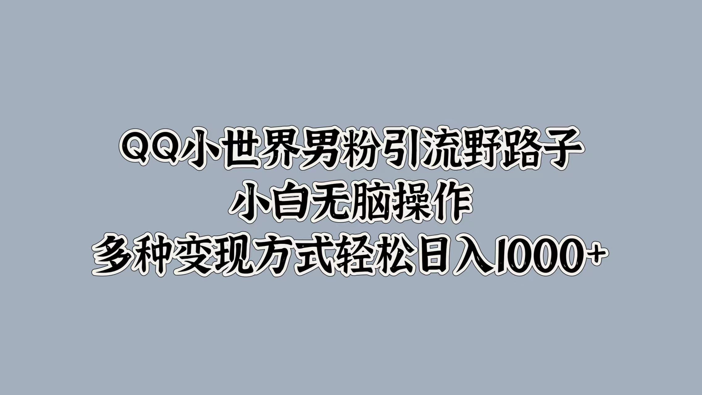 QQ小世界男粉引流野路子，小白无脑操作，多种变现方式轻松日入1000+网创吧-网创项目资源站-副业项目-创业项目-搞钱项目恒杨云站