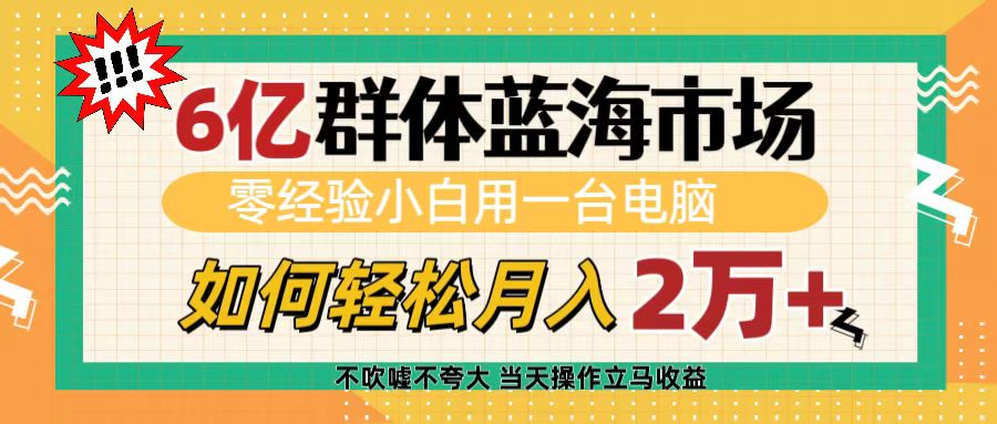 6亿群体蓝海市场，零经验小白用一台电脑，如何轻松月入2万+网创吧-网创项目资源站-副业项目-创业项目-搞钱项目恒杨云站
