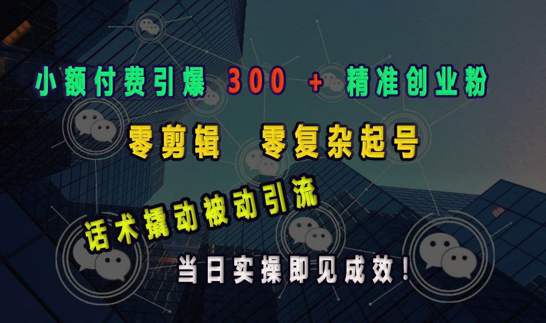 小额付费引爆 300 + 精准创业粉，零剪辑、零复杂起号，话术撬动被动引流，当日实操即见成效！网创吧-网创项目资源站-副业项目-创业项目-搞钱项目恒杨云站