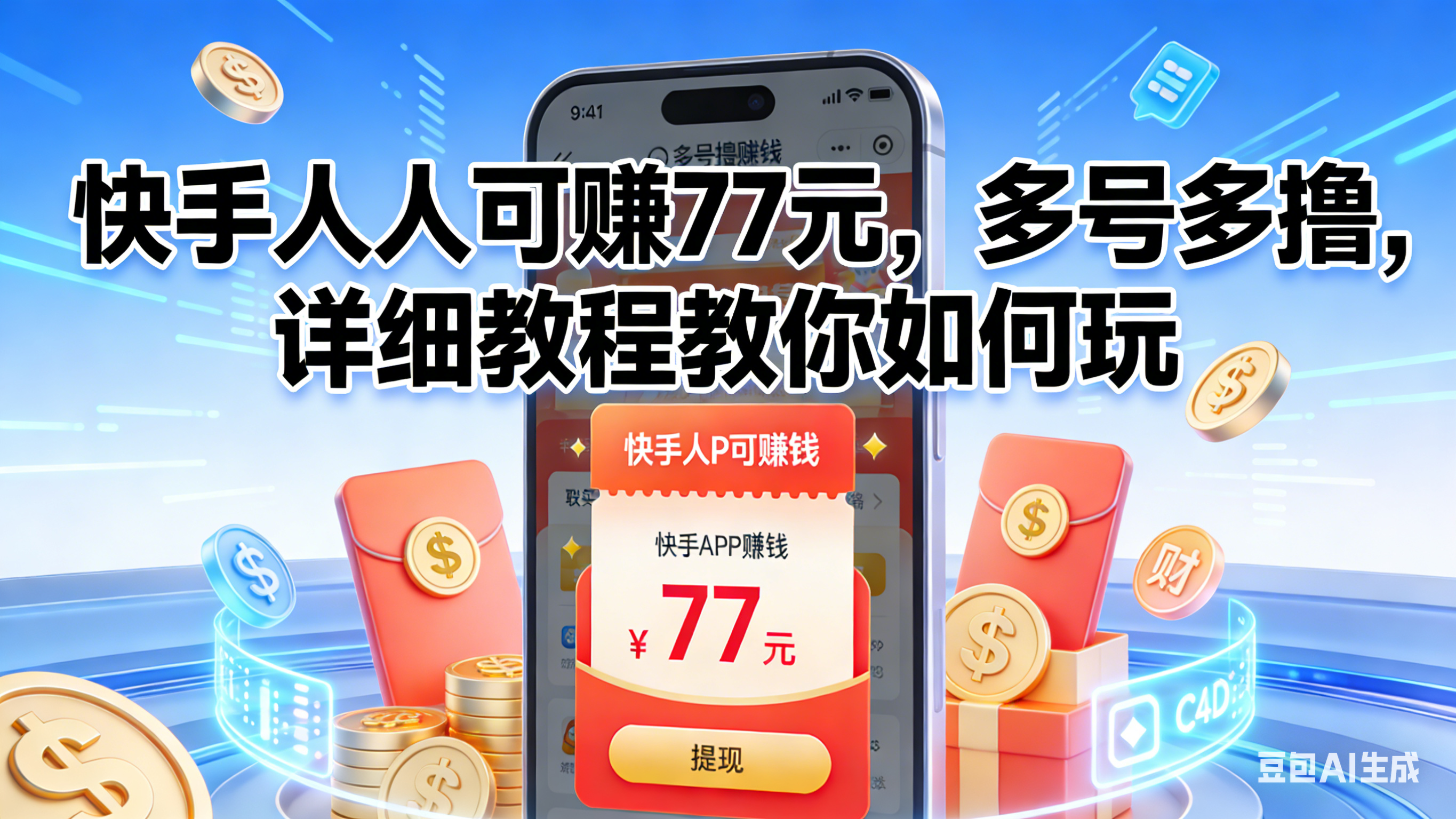快手人人可赚77元，多号多撸，详细教程教你如何玩网创吧-网创项目资源站-副业项目-创业项目-搞钱项目恒杨云站