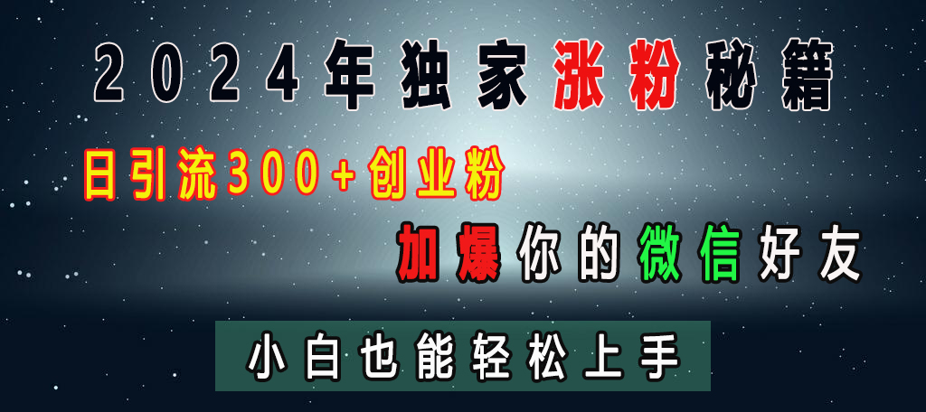 2024年独家涨粉秘籍,日引流300+创业粉,加爆你的微信好友,小白也能轻松上手网创吧-网创项目资源站-副业项目-创业项目-搞钱项目恒杨云站