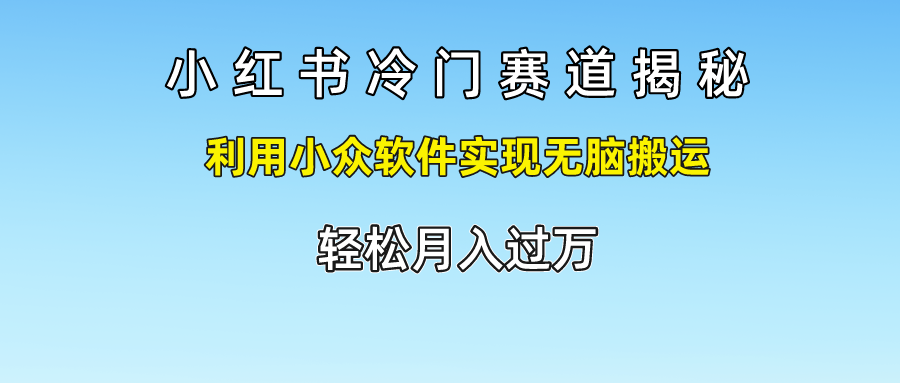 小红书冷门赛道揭秘,轻松月入过万，利用小众软件实现无脑搬运，网创吧-网创项目资源站-副业项目-创业项目-搞钱项目恒杨云站