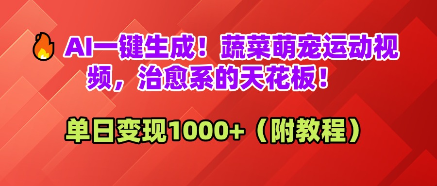 AI一键生成！蔬菜萌宠运动视频，治愈系的天花板！单日变现1000+（附教程）网创吧-网创项目资源站-副业项目-创业项目-搞钱项目恒杨云站