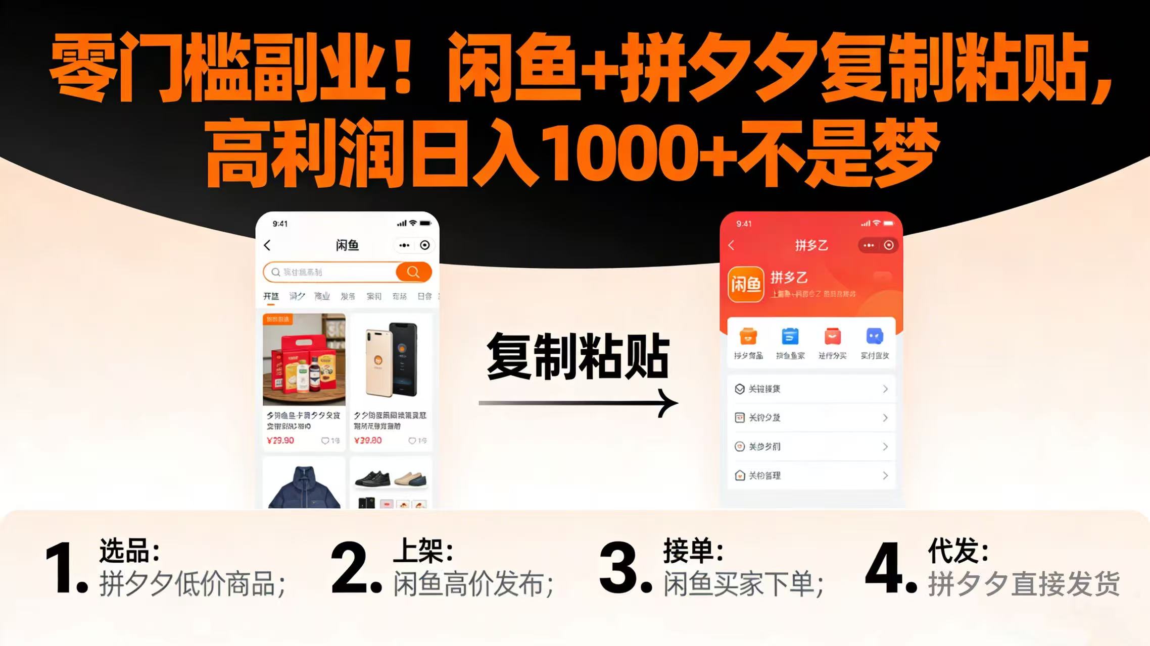 零门槛副业！闲鱼 + 拼夕夕复制粘贴，高利润日入 1000 + 不是梦网创吧-网创项目资源站-副业项目-创业项目-搞钱项目恒杨云站