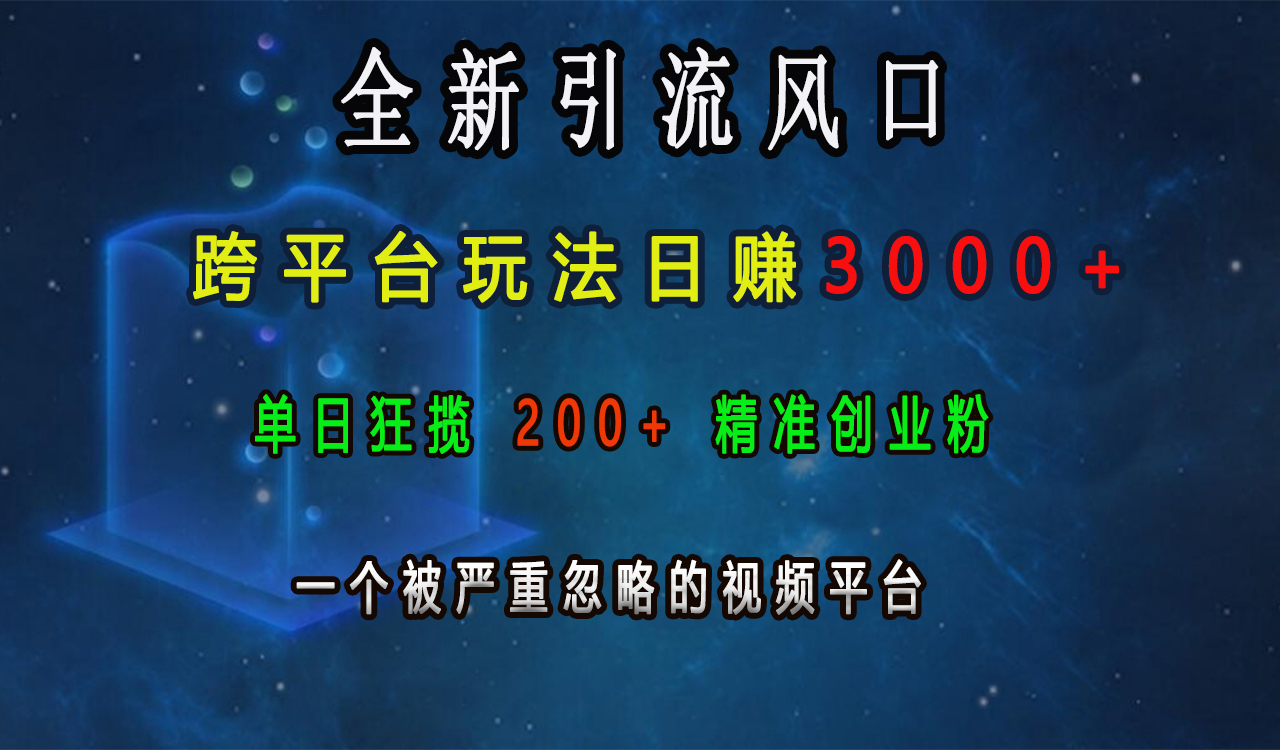 全新引流风口，跨平台玩法日赚3000+，单日狂揽200+精准创业粉，一个被严重忽略的视频平台网创吧-网创项目资源站-副业项目-创业项目-搞钱项目恒杨云站
