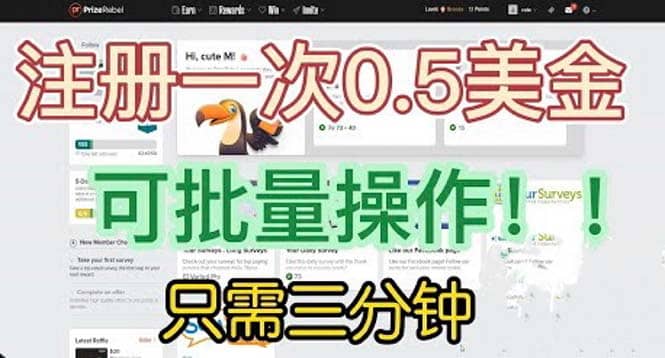 国外项目注册一次0.5美金 只需三分钟无脑操作 可批量放大 小白工作室福利网创吧-网创项目资源站-副业项目-创业项目-搞钱项目恒杨云站