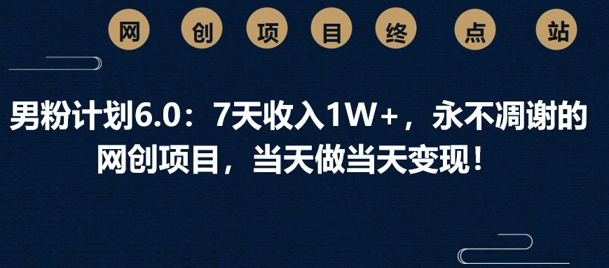 男粉计划6.0：7天收入1W+，永不凋谢的网创项目，当天做当天变现！网创吧-网创项目资源站-副业项目-创业项目-搞钱项目恒杨云站
