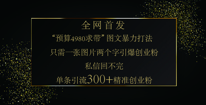 小红书，“预算 4980 带我飞” 的神奇图片引流法，堪称涨粉核武器！只需一张图，就能单条笔记凭借此方法，轻松引流 300 + 精准创业粉！网创吧-网创项目资源站-副业项目-创业项目-搞钱项目恒杨云站