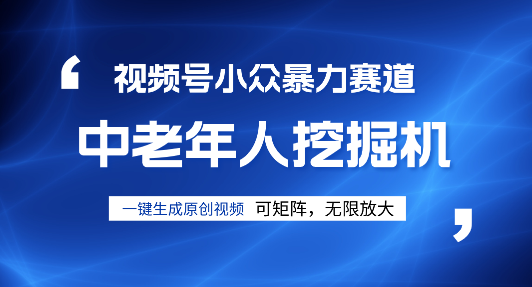 视频号新手逆袭密码！超小众暴力赛道，中老年人深信不疑，原创通过率拉满网创吧-网创项目资源站-副业项目-创业项目-搞钱项目恒杨云站