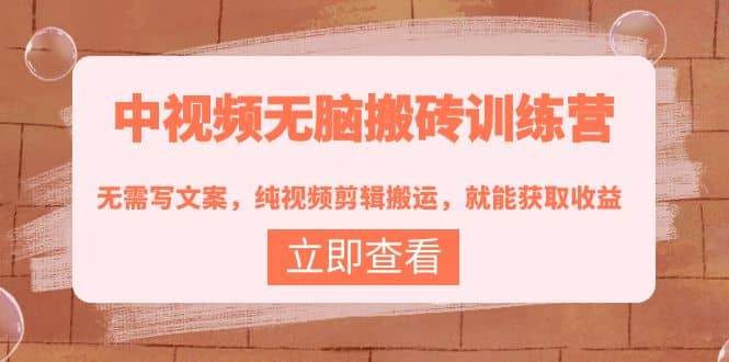 中视频无脑搬砖训练营：无需写文案，纯视频剪辑搬运，就能获取收益网创吧-网创项目资源站-副业项目-创业项目-搞钱项目恒杨云站