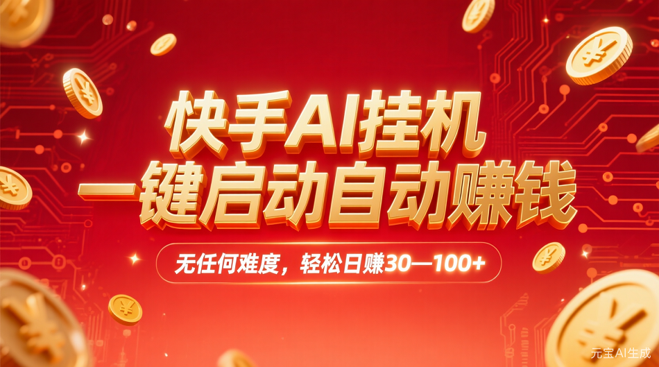 快手AI，一键启动自动赚钱 无任何难度，轻松一天30—100+网创吧-网创项目资源站-副业项目-创业项目-搞钱项目恒杨云站
