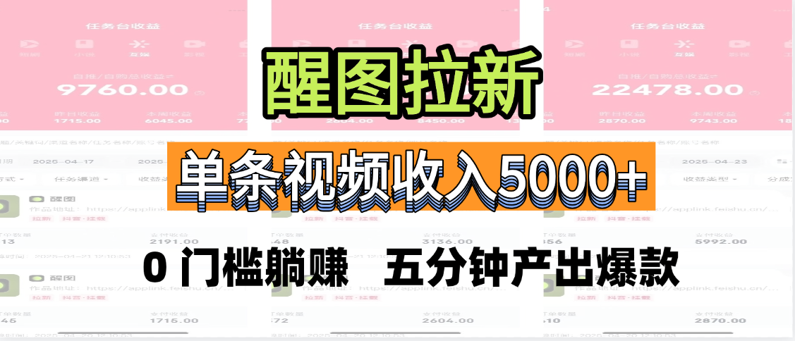 醒图拉新,0 门槛躺赚,五分钟产出爆款,单条视频收入5000+网创吧-网创项目资源站-副业项目-创业项目-搞钱项目恒杨云站