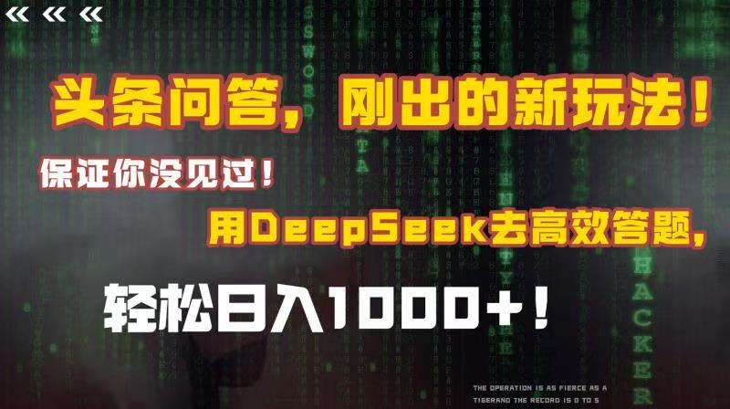 头条问答，刚出的新玩法！保证你没见过！结合Deepseek高效答题，轻松日入1000+网创吧-网创项目资源站-副业项目-创业项目-搞钱项目恒杨云站