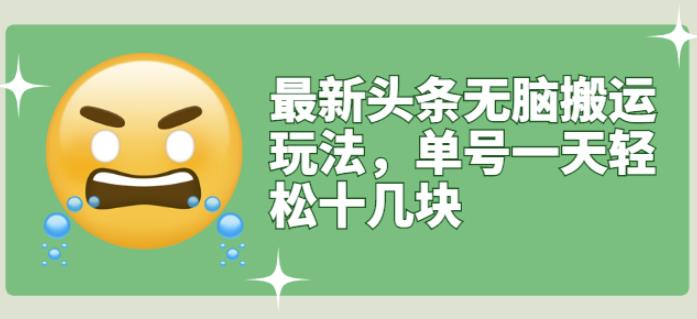 最新头条无脑搬运玩法，单号一天轻松十几块【视频教程+搬运软件】网创吧-网创项目资源站-副业项目-创业项目-搞钱项目恒杨云站