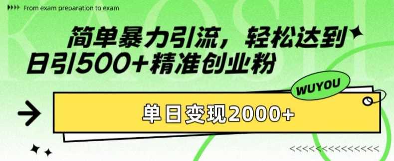 简单暴力引流轻松达到日引500+精准创业粉,单日变现2k【揭秘】网创吧-网创项目资源站-副业项目-创业项目-搞钱项目恒杨云站