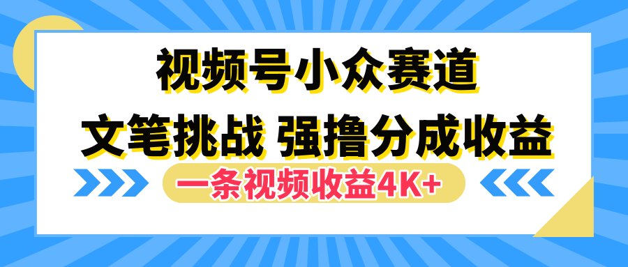 视频号小众赛道，文笔挑战，一条视频收益4K+网创吧-网创项目资源站-副业项目-创业项目-搞钱项目恒杨云站