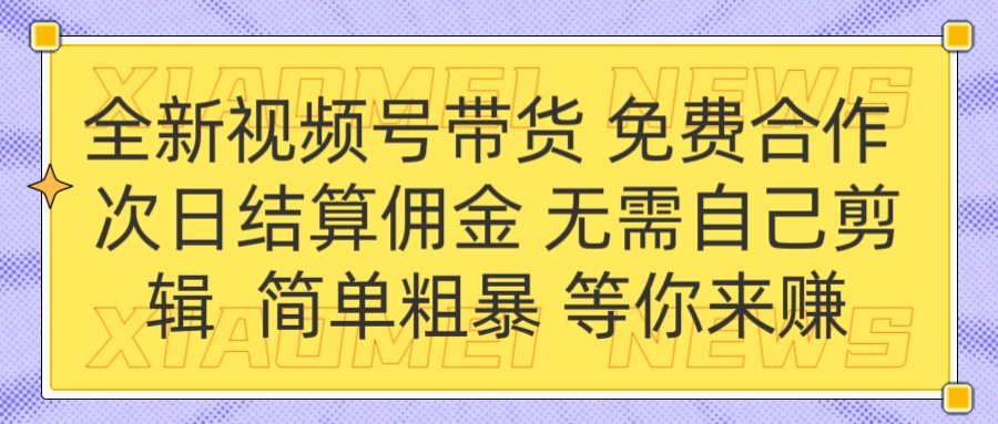 全新视频号 免费合作 佣金次日结算 无需自己剪辑网创吧-网创项目资源站-副业项目-创业项目-搞钱项目恒杨云站