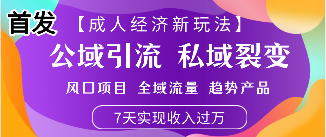 首发：【成人经济新玩法】市面独家玩法，风口项目、全域流量、趋势产品，7天实现月入过万网创吧-网创项目资源站-副业项目-创业项目-搞钱项目恒杨云站