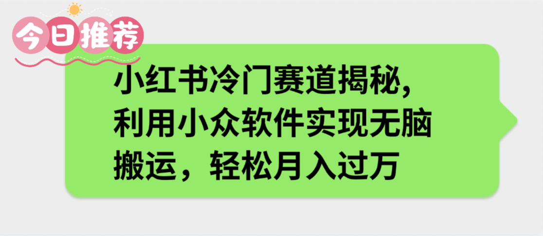 小红书冷门赛道揭秘,利用小众软件实现无脑搬运，轻松月入过万网创吧-网创项目资源站-副业项目-创业项目-搞钱项目恒杨云站