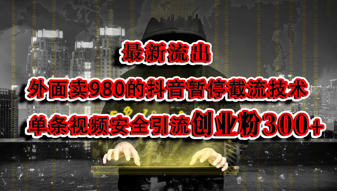 最新流出：外面卖980的抖音暂停截流技术单条视频安全引流创业粉300+网创吧-网创项目资源站-副业项目-创业项目-搞钱项目恒杨云站