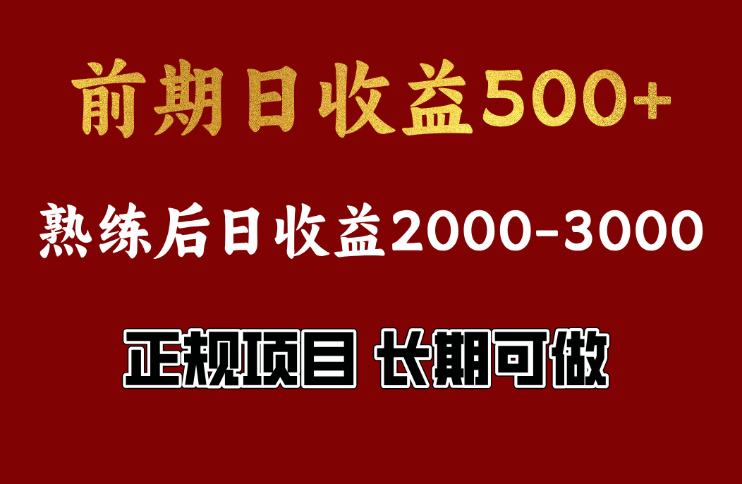 前期日收益500，熟悉后日收益2000左右，正规项目，长期能做，兼职全职都行网创吧-网创项目资源站-副业项目-创业项目-搞钱项目恒杨云站