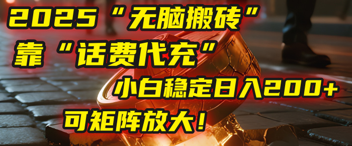 无脑搬砖项目:靠“话费代充”,小白稳定日入200+,可矩阵放大!网创吧-网创项目资源站-副业项目-创业项目-搞钱项目恒杨云站