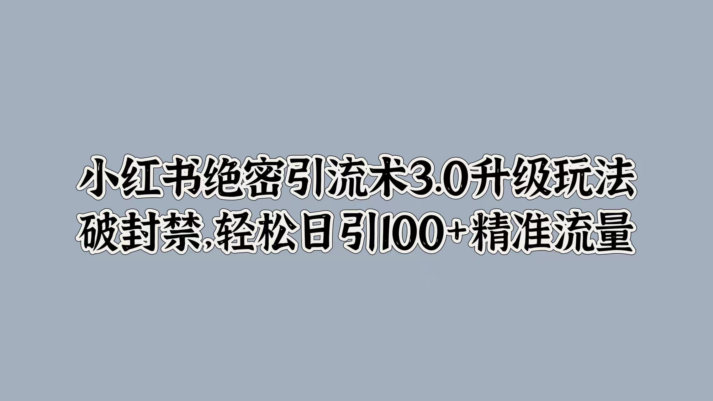 小红书绝密引流术3.0升级玩法，破封禁，轻松日引100+精准流量网创吧-网创项目资源站-副业项目-创业项目-搞钱项目恒杨云站