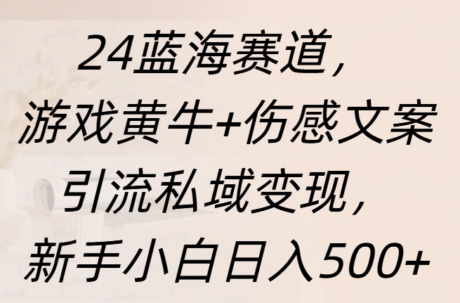 24蓝海赛道，游戏黄牛+伤感文案引流私域变现，新手日入500+网创吧-网创项目资源站-副业项目-创业项目-搞钱项目恒杨云站