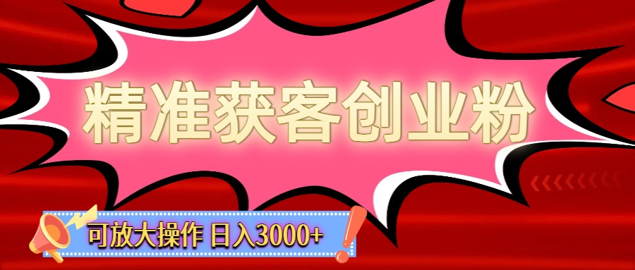 精准获客创业粉轻松变现，操作简单可放大，单日轻松3000+网创吧-网创项目资源站-副业项目-创业项目-搞钱项目恒杨云站