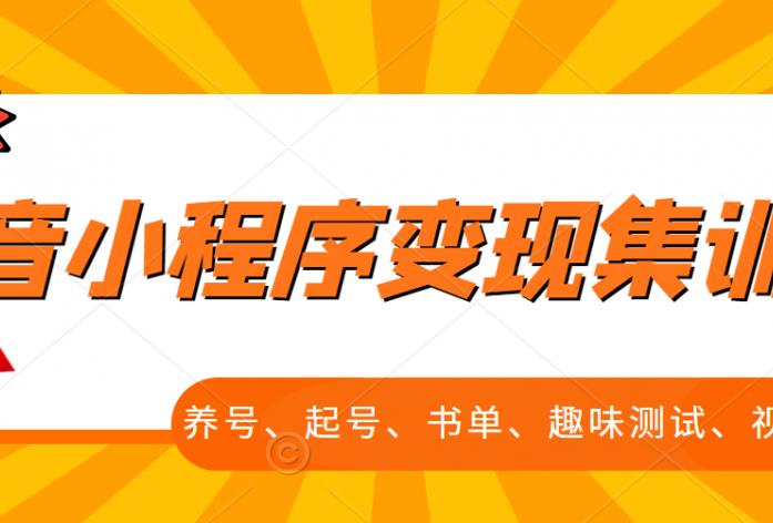 抖音小程序变现集训课，养号、起号、书单、趣味测试、视频剪辑，全套流程网创吧-网创项目资源站-副业项目-创业项目-搞钱项目恒杨云站