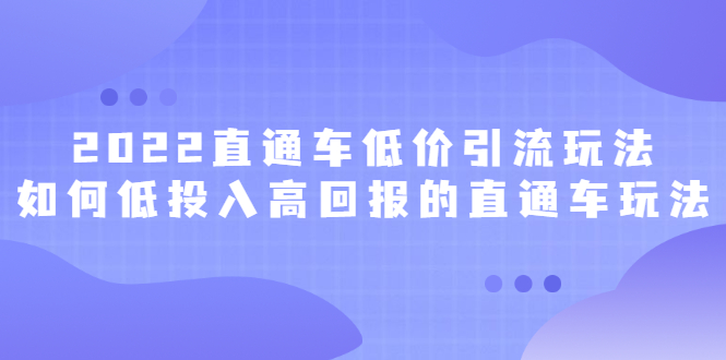 2022直通车低价引流玩法，教大家如何低投入高回报的直通车玩法网创吧-网创项目资源站-副业项目-创业项目-搞钱项目恒杨云站