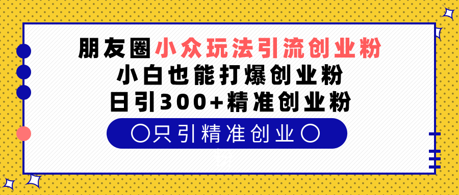 朋友圈小众玩法引流创业粉，小白也能打爆创业粉，日引300+精准创业粉网创吧-网创项目资源站-副业项目-创业项目-搞钱项目恒杨云站