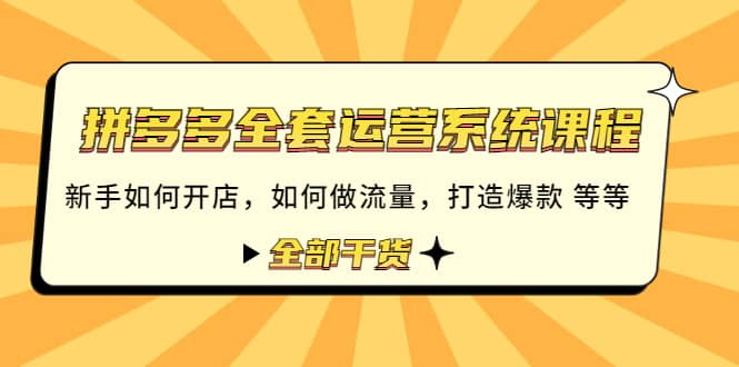 拼多多全套运营系统课程：新手如何开店 如何做流量 打造爆款 等等 全部干货网创吧-网创项目资源站-副业项目-创业项目-搞钱项目恒杨云站