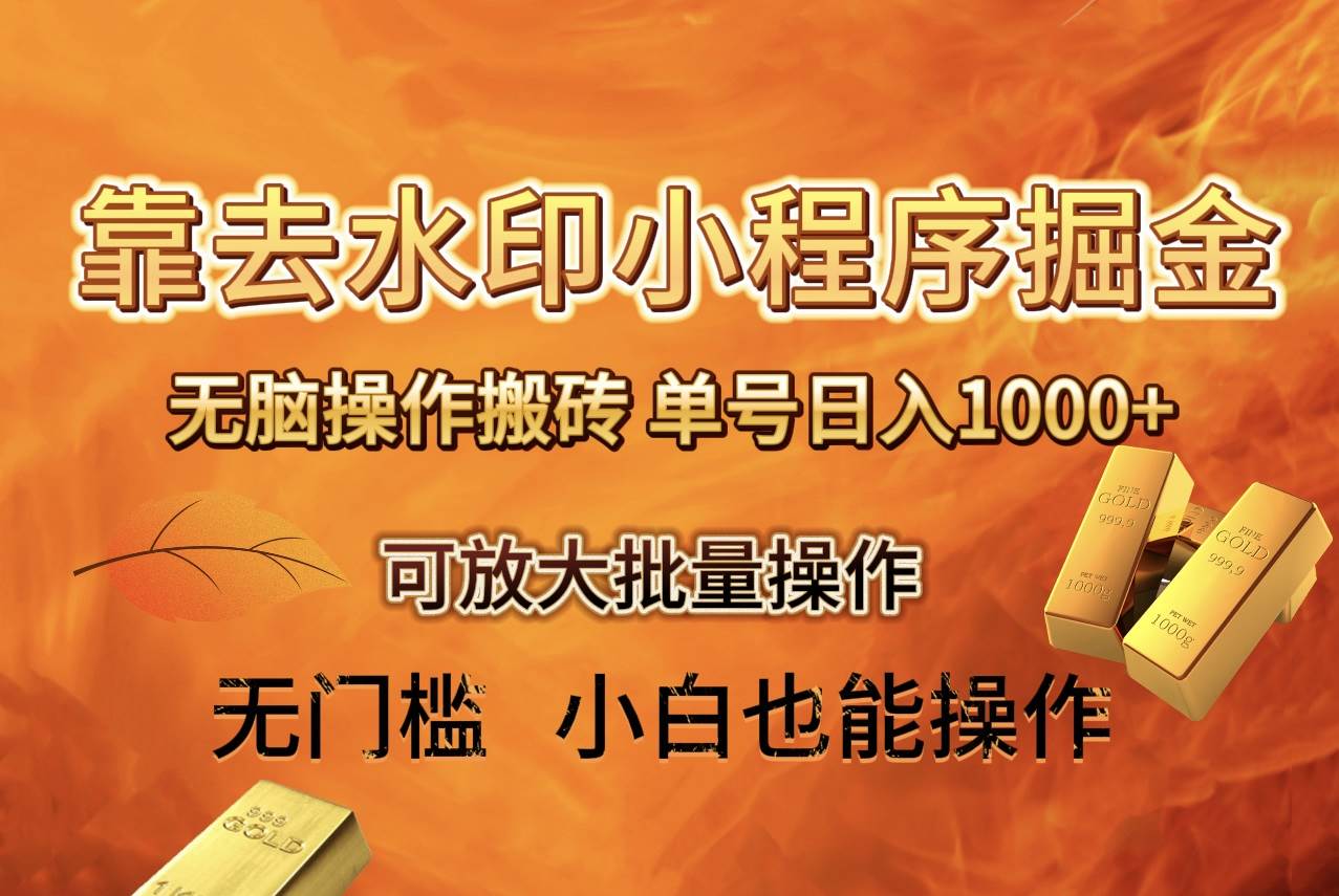 去水印小程序+拼多多 无脑搬砖 ，单号日入1000+ 保姆级教程 可放大批量操作网创吧-网创项目资源站-副业项目-创业项目-搞钱项目恒杨云站