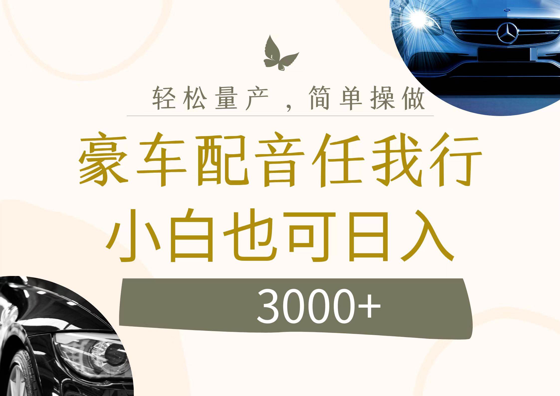 不为人知的暴力小项目，豪车配音，日入3000+网创吧-网创项目资源站-副业项目-创业项目-搞钱项目恒杨云站