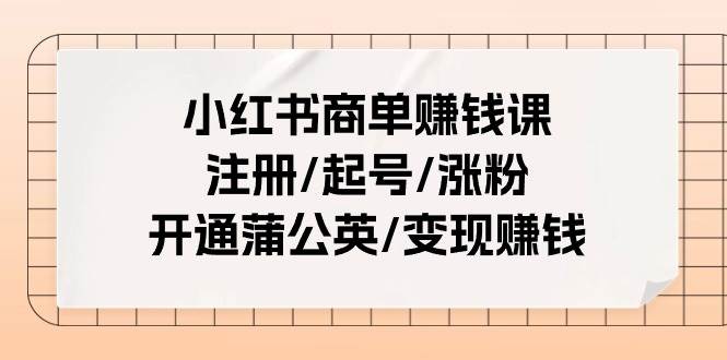 小红书商单赚钱课：注册/起号/涨粉/开通蒲公英/变现赚钱（25节课）网创吧-网创项目资源站-副业项目-创业项目-搞钱项目恒杨云站