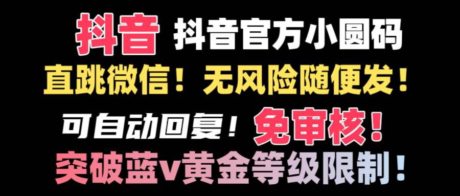 抖音二维码直跳微信技术！站内随便发不违规！！网创吧-网创项目资源站-副业项目-创业项目-搞钱项目恒杨云站