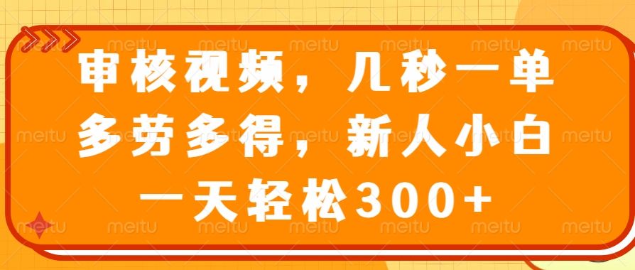 视频审核员，几秒一单，多劳多得，新人小白一天轻松300+网创吧-网创项目资源站-副业项目-创业项目-搞钱项目恒杨云站