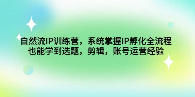 自然流IP训练营，系统掌握IP孵化全流程，也能学到选题，剪辑，账号运营经验网创吧-网创项目资源站-副业项目-创业项目-搞钱项目恒杨云站