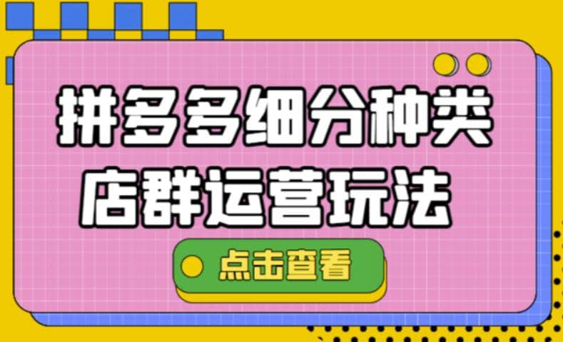 拼多多细分种类店群运营玩法3.0，11月最新玩法，小白也可以操作网创吧-网创项目资源站-副业项目-创业项目-搞钱项目恒杨云站