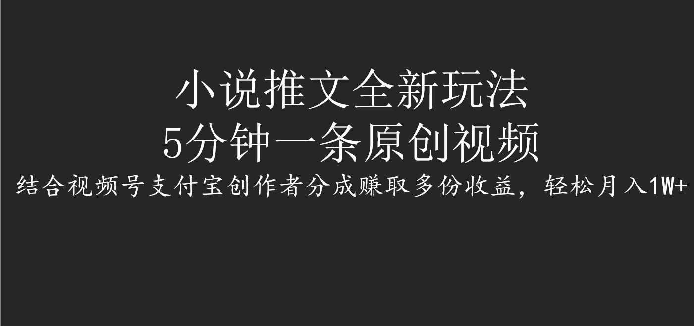 小说推文全新玩法，5分钟一条原创视频，结合视频号支付宝创作者分成赚取多份收益，轻松月入1W+网创吧-网创项目资源站-副业项目-创业项目-搞钱项目恒杨云站