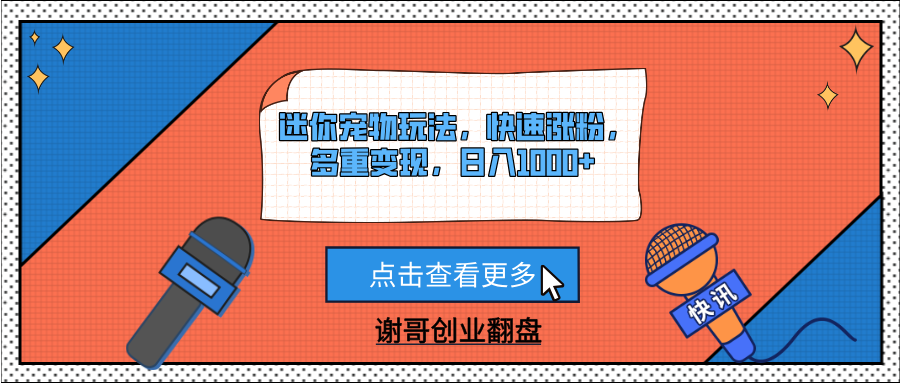 迷你宠物玩法，快速涨粉，多重变现，日入1000+网创吧-网创项目资源站-副业项目-创业项目-搞钱项目恒杨云站