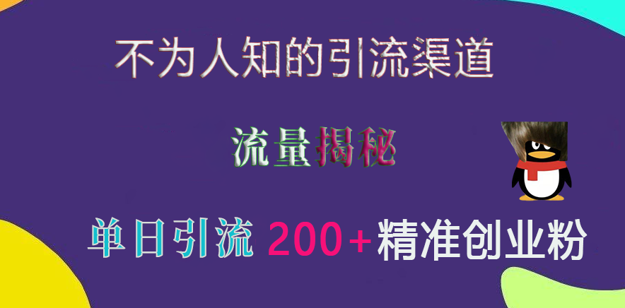 不为人知的引流渠道，流量揭秘，实测单日引流200+精准创业粉网创吧-网创项目资源站-副业项目-创业项目-搞钱项目恒杨云站