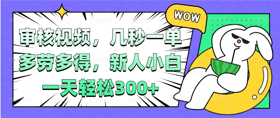 视频审核项目，几秒一单，多劳多得，新人小白一天轻松300+网创吧-网创项目资源站-副业项目-创业项目-搞钱项目恒杨云站
