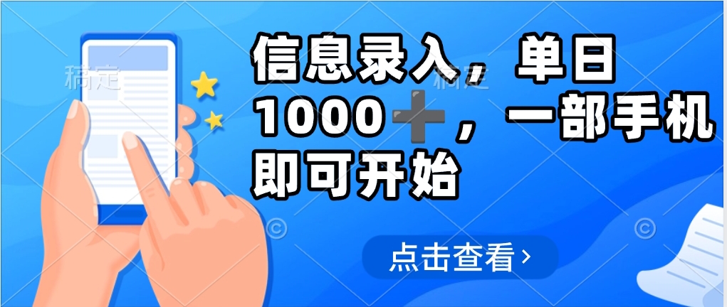 信息录入，几秒钟一单，只需一部手机即可操作，0成本，每天1000网创吧-网创项目资源站-副业项目-创业项目-搞钱项目恒杨云站